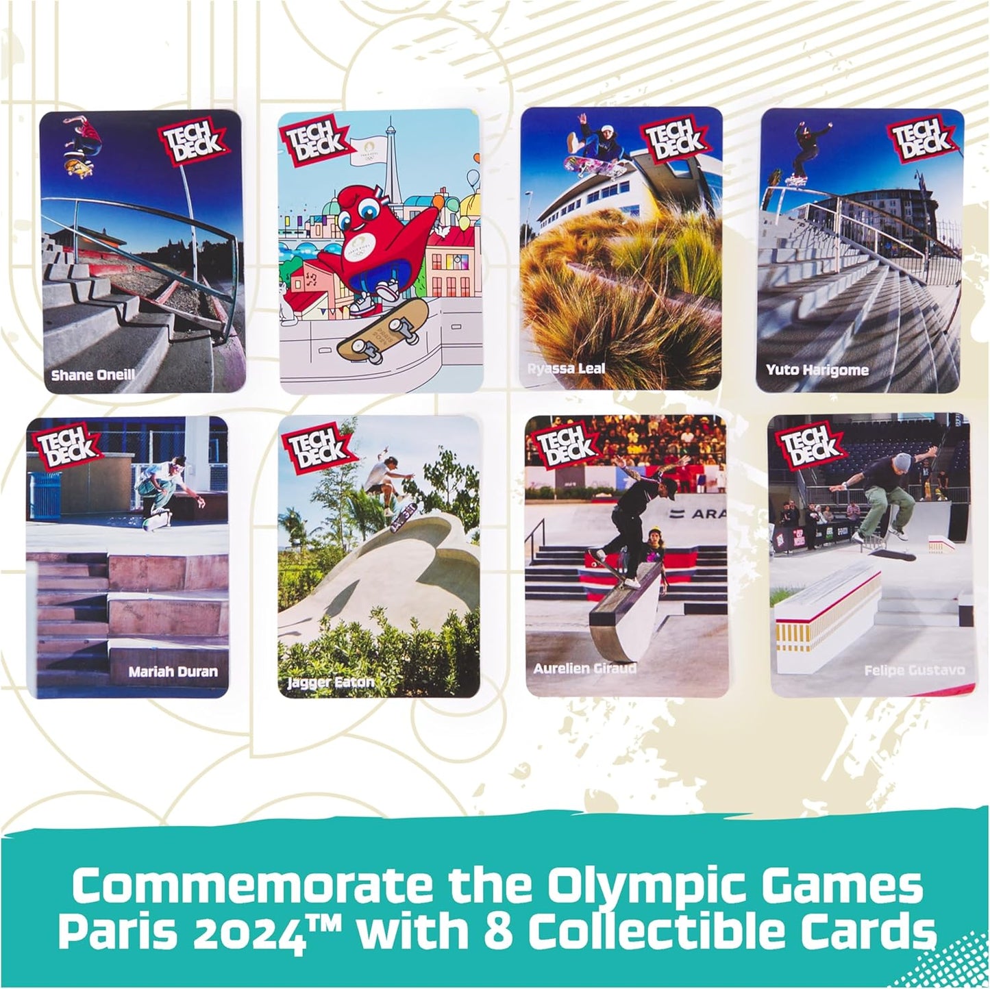 Tech Deck, Pack de 8 patinetas con Cartas Competition Legends, Juegos Olímpicos de París 2024